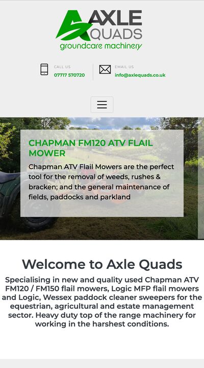 The Axle Quads website on a phone